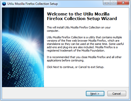 Utilu Mozilla Firefox Collection Setup: Welcome