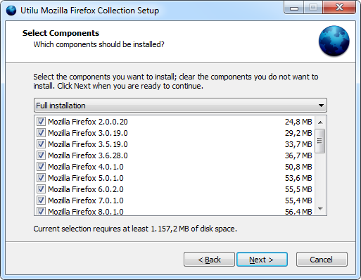 Utilu Mozilla Firefox Collection Setup: Select Components
